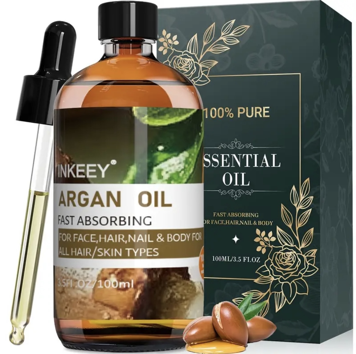 100ml/3.5Fl.Oz 100 Pure Argan Essential Oil, Face Oil For Moisturize The Skin And Relieve Dry Skin, Cold Pressed Oil, Suitable For Face, Hair, Nail And Body